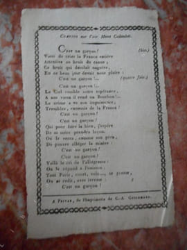 "C'est un garcon" chanson sur l'air "Mon galoubet"/ "Gardon-le bien !" sur l'air de "Premier pas". . Anonyme