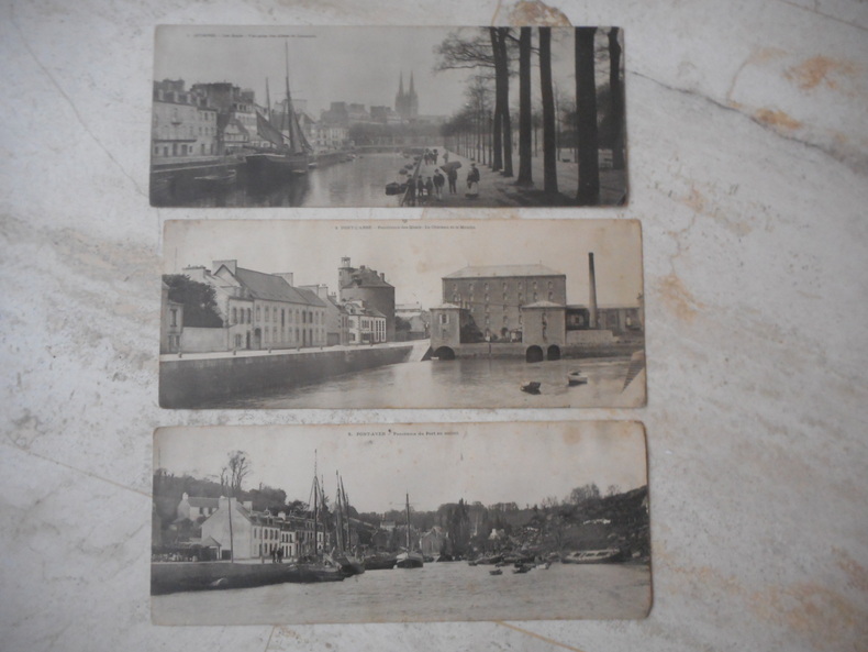 (Cartes postales anciennes) Lot de 3 cartes doubles panoramiques - Pont-Aven, Pont l'Abbe et Quimper. Anonyme