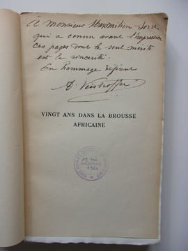Vingt ans dans la brousse africaine. Souvenirs d'un ancien membre de la Mission Savorgnan de Brazza dans l'Ouest africain (1883-1903).. Veistroffer, ...