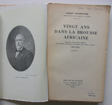 Vingt ans dans la brousse africaine. Souvenirs d'un ancien membre de la Mission Savorgnan de Brazza dans l'Ouest africain (1883-1903).. Veistroffer, ...