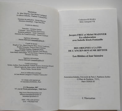 Lot de 7 livres sur les Hittites, comprenant : Les Hittites et leur histoire (trois volumes, 2007-2008). Histoire Du Mitanni, 2003 / Suppiluliuma et ...