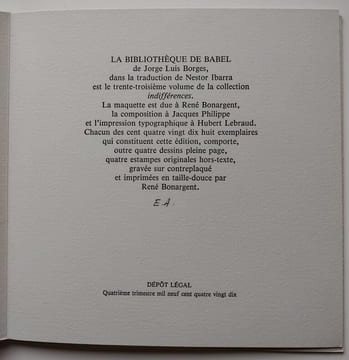 La Bibliothèque de Babel.. Borges, Jorge Luis / Bonargent, René