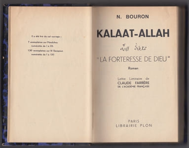 KALAAT- ALLAH La forteresse de Dieu -roman - lettre de C.FARRERE-