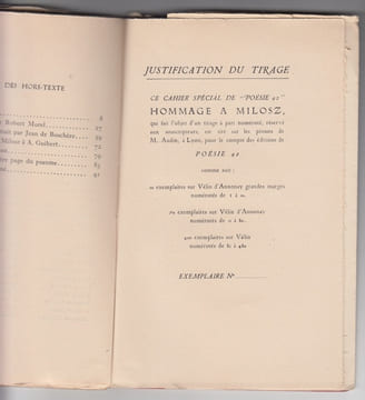 Hommage à Milosz. Milosz Oscar Venceslas de Lubicz (27 Mai 1877 - 2 mars 1939), Textes et documents inédits présentés par Armand Guibert. . Collectif ...