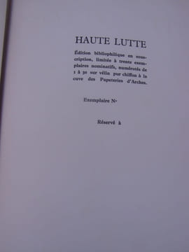Haute lutte, suite de 9 planches eaux-fortes et pointes seches de GUYADER (Anne-Marie),Robert PATIER,Robert BIAGIOLI,accompagnant 9 poemes de ...