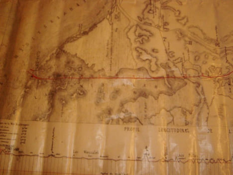 carte originale manuscrite a l’encre sur calque du Canal de Suez, . carte originale canal de suez