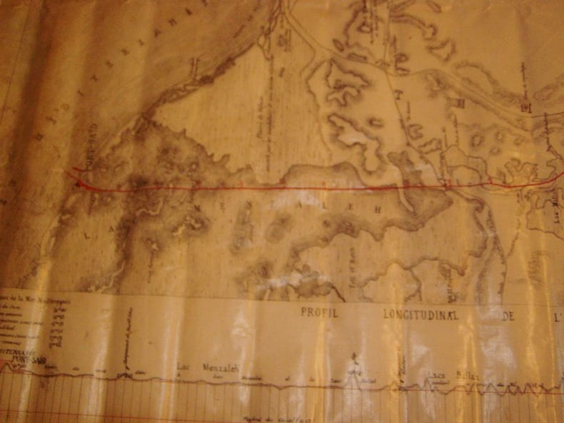 carte originale manuscrite a l’encre sur calque du Canal de Suez, . carte originale canal de suez