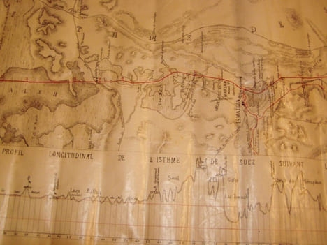 carte originale manuscrite a l’encre sur calque du Canal de Suez, . carte originale canal de suez