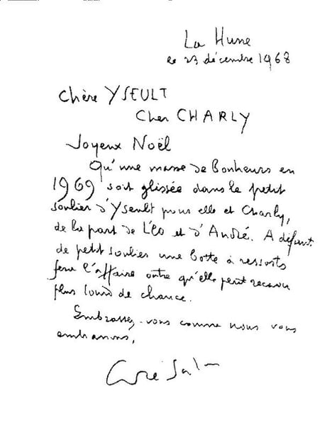 Lettre manuscrite autographe sign&eacute;e,dat&eacute;e noel 1968,une page IN4. SALMON Andr&eacute;