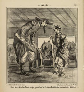 EN ROUTE VERS PEKIN - ON a beau etre tambour-major,paraît qu'on n'est pas familiarisé avec toutes les batteries!.......Lithographie