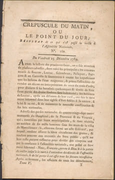 Journal révolutionnaire CREPUSCULE DU MATIN ou LE POINT DU JOUR N° 169 - 25 decembre 1789,resultat de ce qui s’est passé la veille a l’Assemblée ...