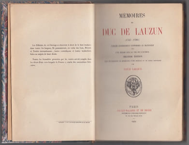 Memoires du duc de Lauzun (1747-1783). Publiés entièrement conformes au manuscrit, avec une étude sur la vie de l'auteur.Sans suppressions et augmentée d'une préface et de notes nouvelles par Louis Lacour.