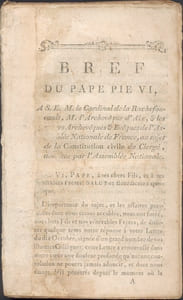 Bref du Pape Pie VI, à S.E. M. le Cardinal de La Rochefoucauld, M. l'archevêque d'Aix, & les autres archevêques et évêques de l'Assemblée Nationale de France, au sujet de la Constitution civile du clergé, décrétée par l'Assemblée Nationale.