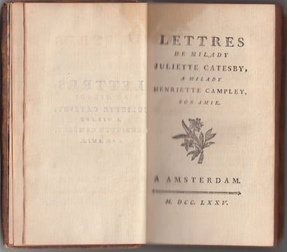 Lettres de Milady Juliette Catesby à Milady Henriette Campley, son amie.. RICCOBONI ((Marie-Jeanne LABORAS de MEZIERES, dame.)]