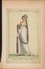 Merveilleuse,Cornette de crepe,a longues pointes ,costume parisien N° 145 an 7 (1799), eau-forte aquarellée. Le Journal des Dames et des Modes, ...