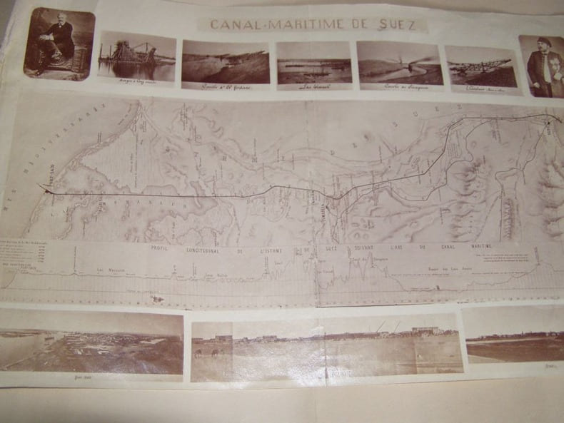 photographie originale du plan du Canal de Suez,montage sur un feuillet albumin&eacute; non coll&eacute;e,d'epoque. 