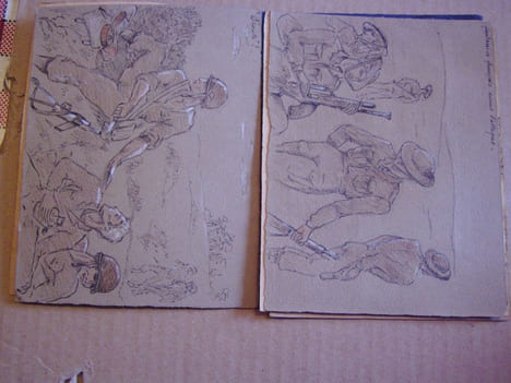 Album Croquis et dessins de campagne le Rhin , croquis a la plume guerre 1945 Allemagne signé J.M.COMBALAT. Album original GUERRE 1945 Rhin ...