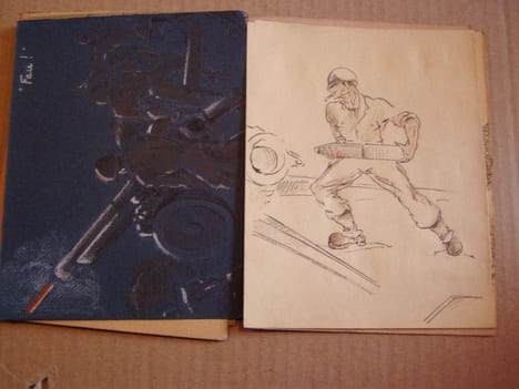 Album Croquis et dessins de campagne le Rhin , croquis a la plume guerre 1945 Allemagne signé J.M.COMBALAT. Album original GUERRE 1945 Rhin ...