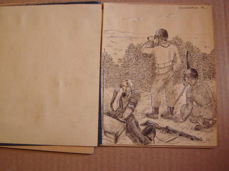 Album Croquis et dessins de campagne le Rhin , croquis a la plume guerre 1945 Allemagne signé J.M.COMBALAT. Album original GUERRE 1945 Rhin ...