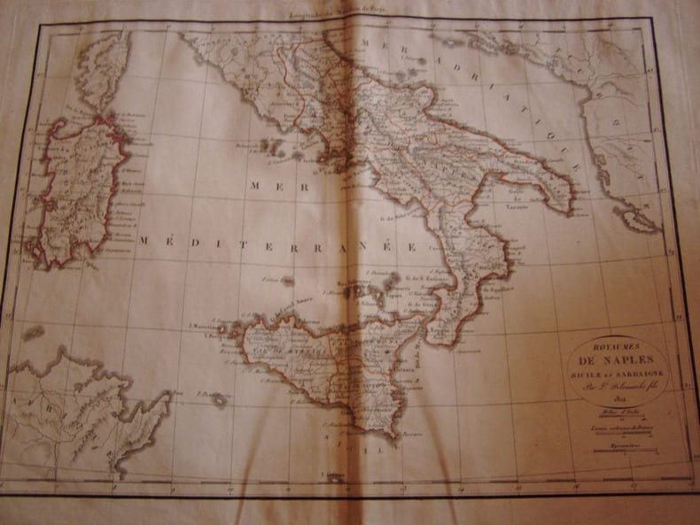 CARTE GEOGRAPHIQUE: ROYAUME DE NAPLES 1812. Vaugondy, Robert de, Didier - Delamarche, Charles Francois