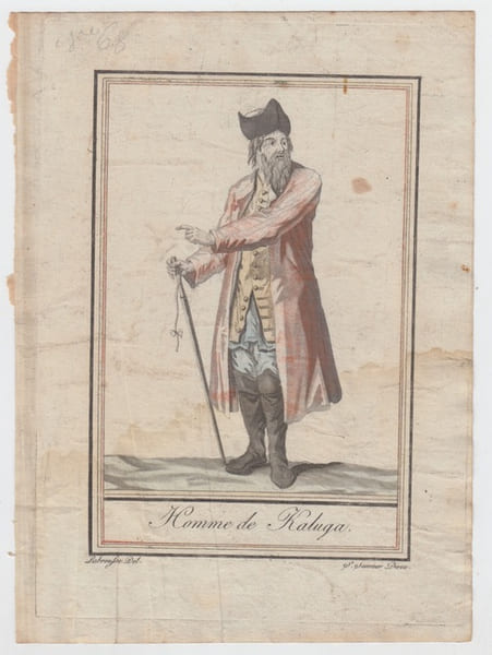 HOMME DE KALUGA,Costumes civils actuels de tous les peuples connus, dessin&eacute;s d'apr&egrave;s nature, grav&eacute;s et colori&eacute;s, accompagn&eacute;s d'une note historique sur ...