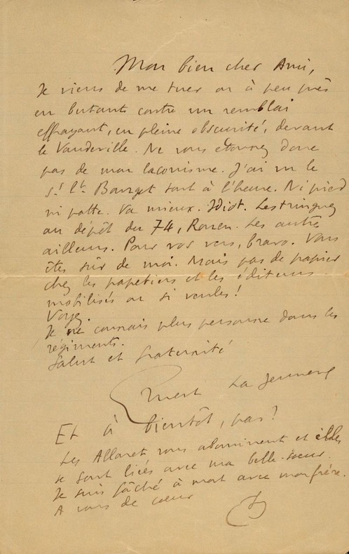 lettre autographe signée. Ernest La Jeunesse,[ Pseudonyme de Ernest Léon LAJEUNESSE-CAËN , Ecrivain , Caricaturiste 1874-1917 ]