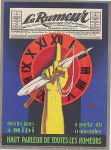 Affiche originale signée SEPO : la Rumeur tous les jours a midi,a partir du 11 novembre haut parleur de toutes les rumeurs