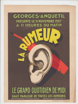 Affiche originale signée SEPO : Georges-Anquetil presente le 11 novembre 1927 a 11 heures du matin la Rumeur. Georges-Anquetil , Severo Pozzati Sepo