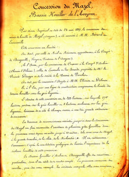 Concession de MAZEL, BASSIN HOUILLER DE L’AVEYRON, documents historiques originaux. BASSIN HOUILLER DE L’AVEYRON