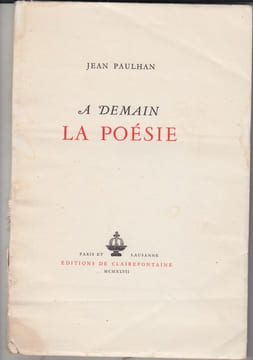 A demain la poésie.. PAULHAN (Jean)