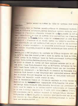 Quelques notes sur Bastia ,tapuscrit original avec corrections manuscrites ; non signé. Cervoni ?