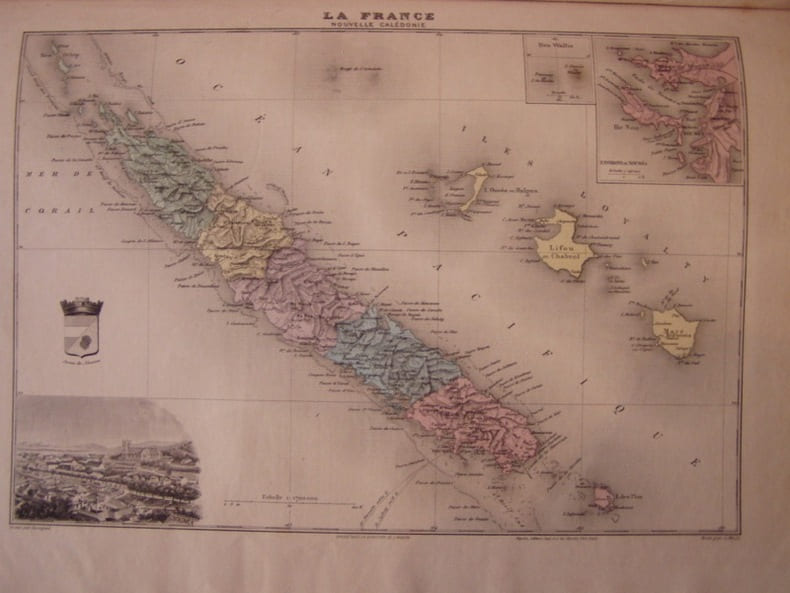 Carte de la Nouvelle Cal&eacute;donie, extraite de l'Atlas Migeon.. ATLAS MIGEON 1901