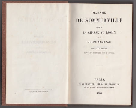 MADAME DE SOMMERVILLE.suivi de LA CHASSE AU ROMAN.. SANDEAU Jules 