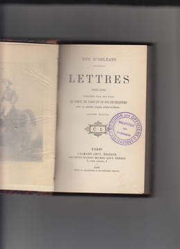 Lettres 1825-1842. Publiées par ses fils Le Comte de Paris et le Duc de Chartres. Avec un portrait d'après Alfred de DREUX.. ORLEANS (Duc d').