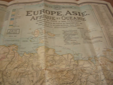 Carte du monde bi face Amerique nord sud et Europe Afrique,Asie, Australie texte en français -Large Map CHART OF THE WORLD STEAMER ROUTES . SCARBOROUG ...