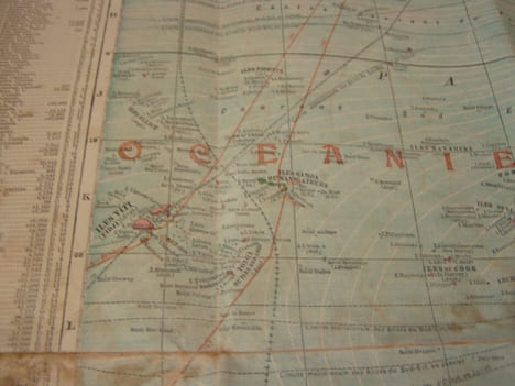 Carte du monde bi face Amerique nord sud et Europe Afrique,Asie, Australie texte en français -Large Map CHART OF THE WORLD STEAMER ROUTES . SCARBOROUG ...
