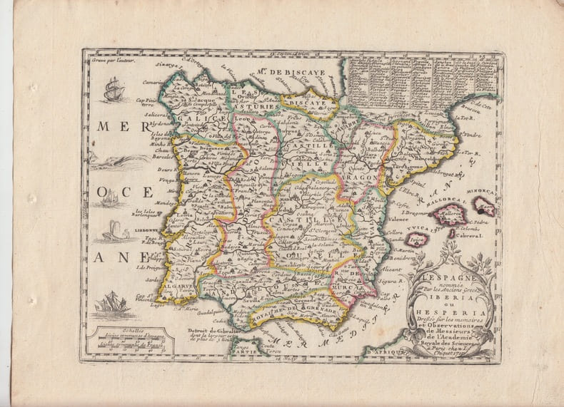 L'Espagne nomme Par les Anicens Grecs Iberia ou Hesperia . . .Dress&eacute;e suivant les Auteurs les plus nouveaux et sur les Observations de Mrs. de ...