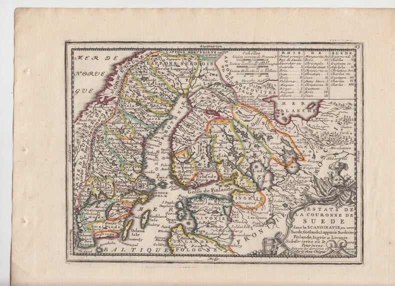 ETATS DE LA COURONNE DE SUEDE dans la Scandinavie ou sont Su&eacute;de ,Gotlande,Lapponie su&eacute;doise,Finlande,Ingrie et Livonie subdivis&eacute;es dans leurs ...