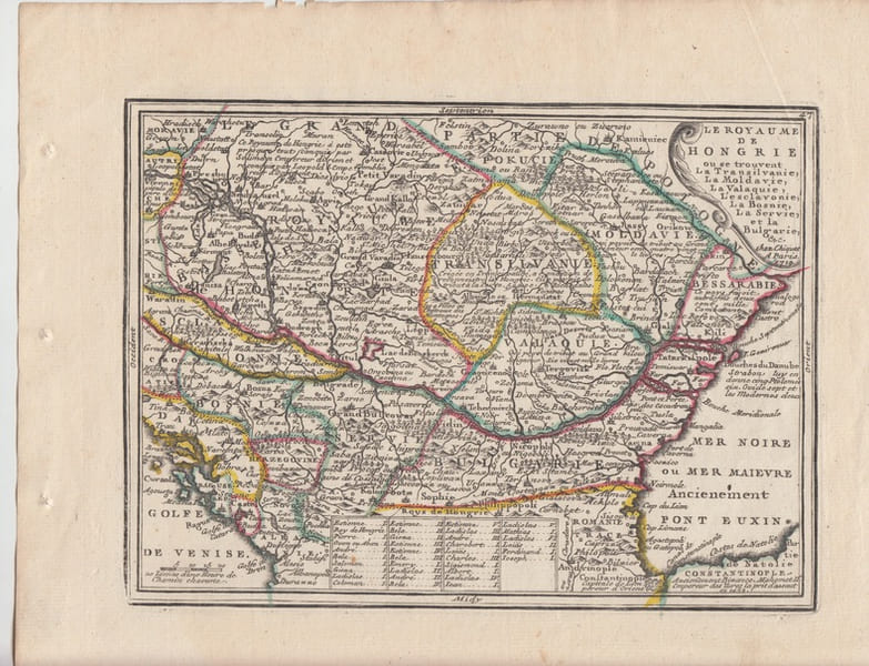 LE ROYAUME DE HONGRIE ou se trouvent la Transilvanie, la Moldavie, la Valaquie, la Bosnie la Servie et la Bulgarie, & - Carte grav&eacute;e d'&eacute;poque coloris ...