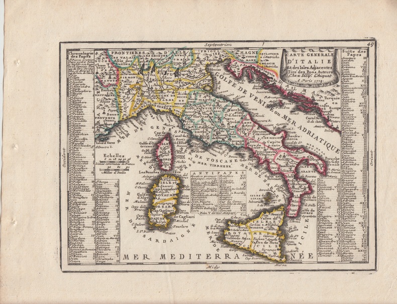 Carte Generale d'Italie et des Isles Adjacentes Tire des Bons Auteurs - Carte gravée d'époque coloris époque avec feuillet de texte imprimé joint ...