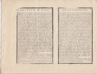 LES ISLES ET COSTE DE LA DALMATIE ou se trouvent la Republique de Raguse et partie de la Servie (Serbie).Carte gravée d'époque coloris époque avec feuillet de texte imprimé joint ,extrait du Nouveau et Curieux Atlas Geographique et Historique.