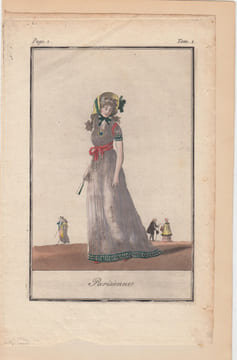 Parisienne,costume parisien N° T1 an (1789), eau-forte aquarellée. Le Journal des Dames et des Modes, Costume Parisien., .an 1789