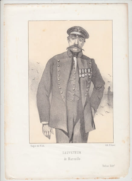 SAUVETEUR de MARSEILLE,Lithographie,s&eacute;rie les MARSEILLAIS. Ringu&eacute; (18..-18.. ; lithographe)