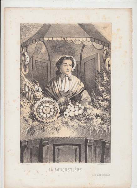 LA BOUQUETIERE,Lithographie,s&eacute;rie les MARSEILLAIS. Ringu&eacute; (18..-18.. ; lithographe)