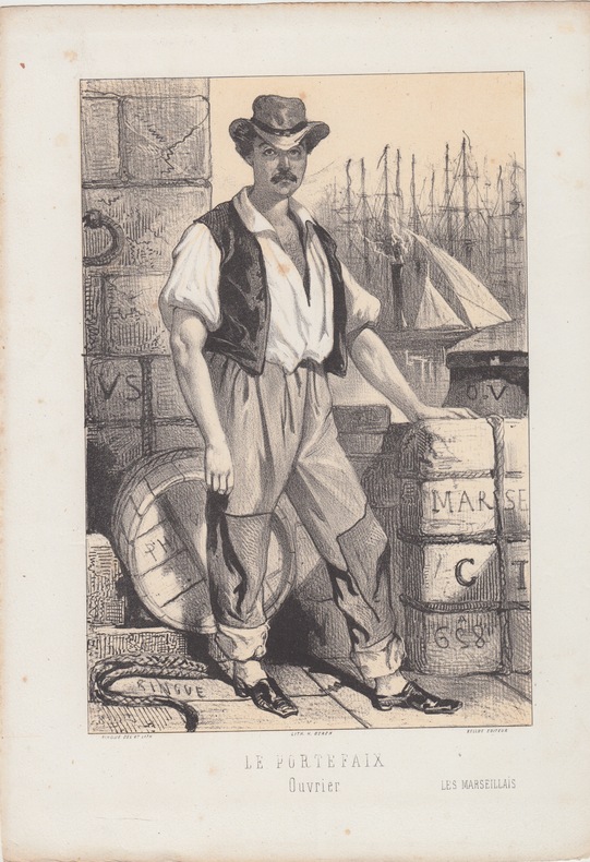 LE PORTEFAIX ouvrier,Lithographie,série les MARSEILLAIS. Ringué (18..-18.. ; lithographe)