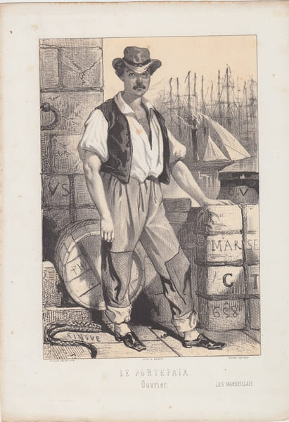 LE PORTEFAIX ouvrier,Lithographie,s&eacute;rie les MARSEILLAIS. Ringu&eacute; (18..-18.. ; lithographe)