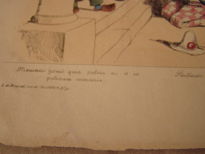 Memento homo quia pulvis es et pulverem reverteria - Pl. n°1. de la série "Cérémonie des cendres politiques".Lithographie, Coloriée.