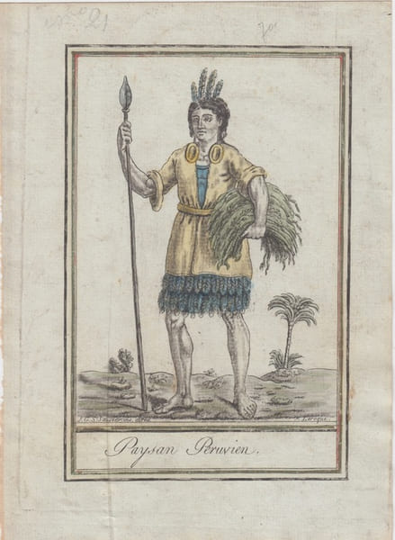 Paysan peruvien.Costumes civils actuels de tous les peuples connus, dessin&eacute;s d'apr&egrave;s nature, grav&eacute;s et colori&eacute;s, accompagn&eacute;s d'une note historique sur ...