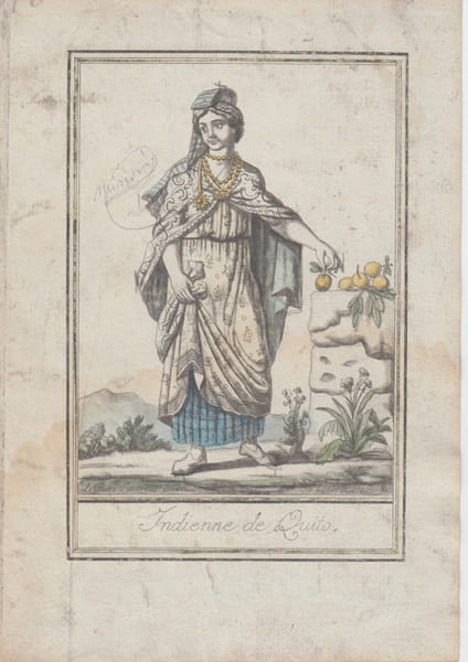 Indienne de Quito.Costumes civils actuels de tous les peuples connus, dessin&eacute;s d'apr&egrave;s nature, grav&eacute;s et colori&eacute;s, accompagn&eacute;s d'une note historique ...