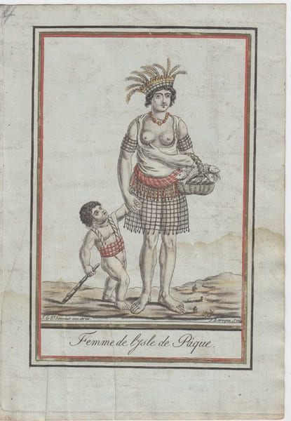 Femme de l'isle de Paque.Costumes civils actuels de tous les peuples connus, dessin&eacute;s d'apr&egrave;s nature, grav&eacute;s et colori&eacute;s, accompagn&eacute;s d'une note ...